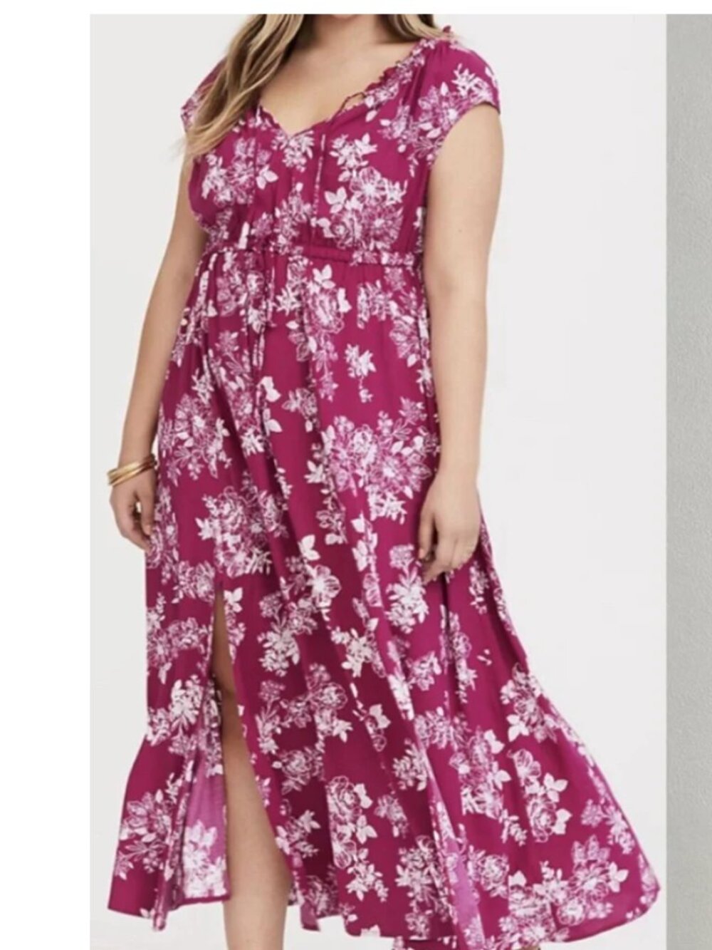 Torrid Floral Maxi Rayon Challis Dress Sleeveless drawstring waist sz 2
